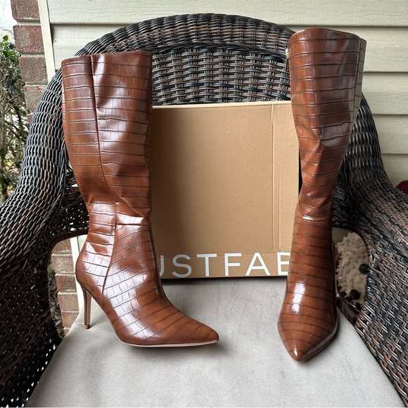 JustFab Shoes - JustFab Khloy Leather Brown Tall Heeled Boots 9